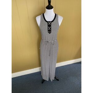 Market & Spruce women S scoopneck sleeveless stripe maxi dress w/tie cinch waist